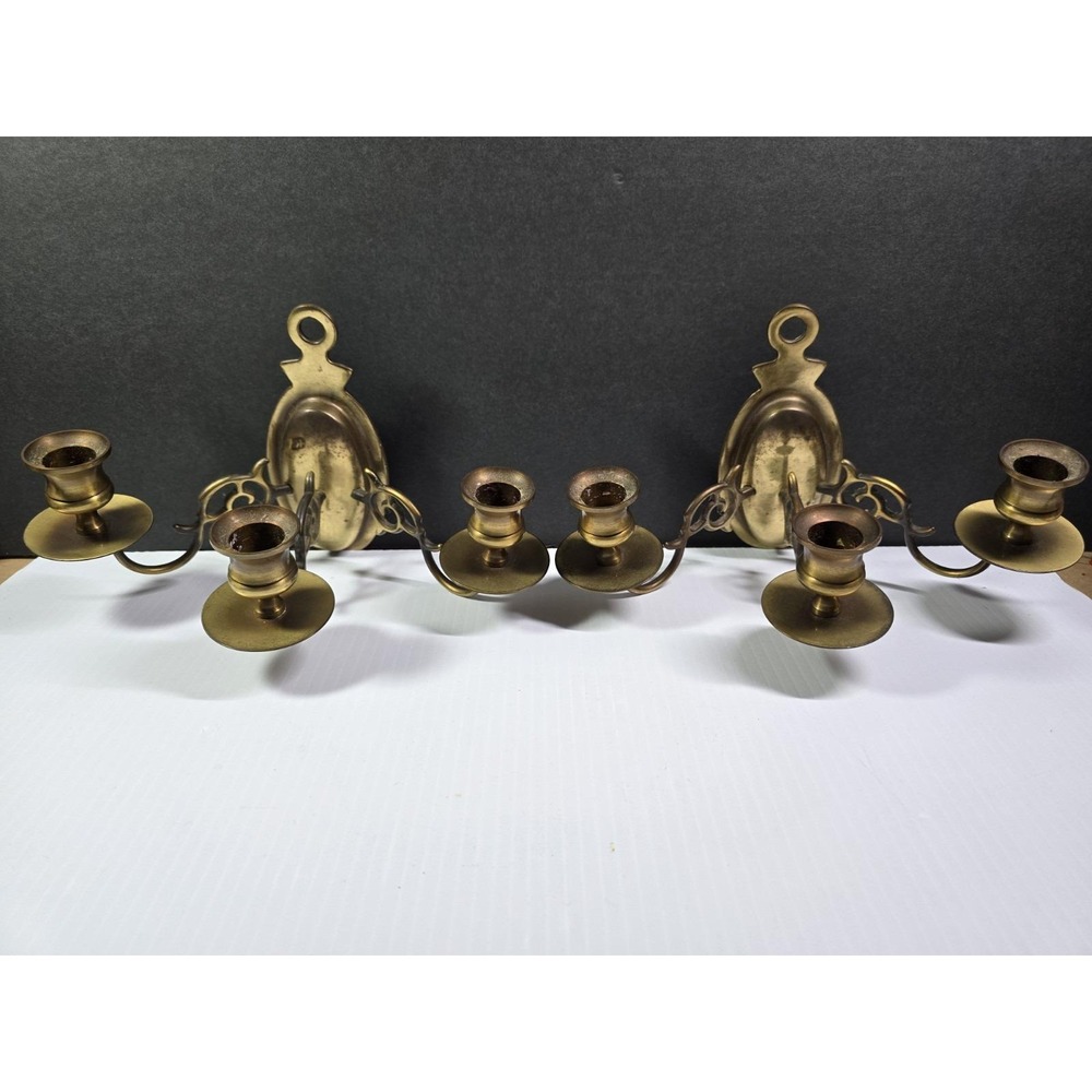 MCM Brass Triple‎ Arm Wall Sconces set of 2 EB Baldwin Stamped, Cottage Style